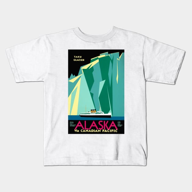 Vintage Travel Poster Alaska Taku Glacier Kids T-Shirt by vintagetreasure